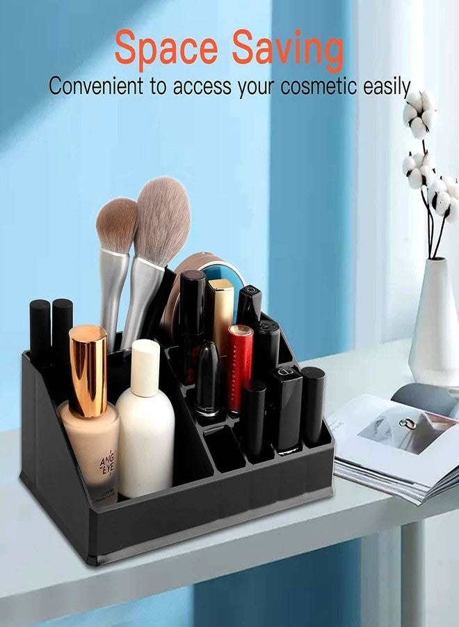 EBOFAB 16 Compartment Cosmetic Organizer Lipstick Holder Makeup Jewelry Box Color - Pure Black - Image 2