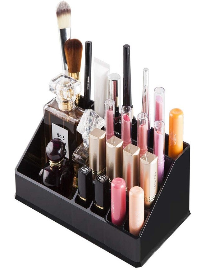 EBOFAB 16 Compartment Cosmetic Organizer Lipstick Holder Makeup Jewelry Box Color - Pure Black - Image 1