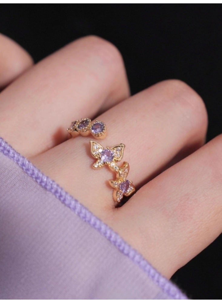 Retro Purple Zircon Ring Gentle Stacking Opening Ring Female E Style - Image 2