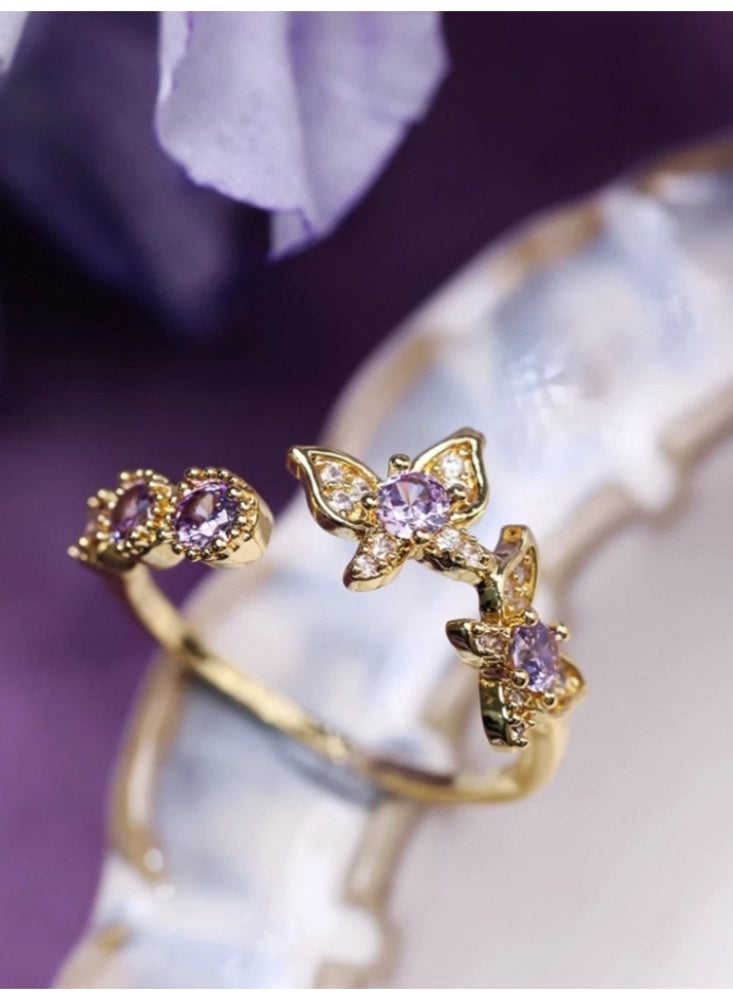 Retro Purple Zircon Ring Gentle Stacking Opening Ring Female E Style - Image 1