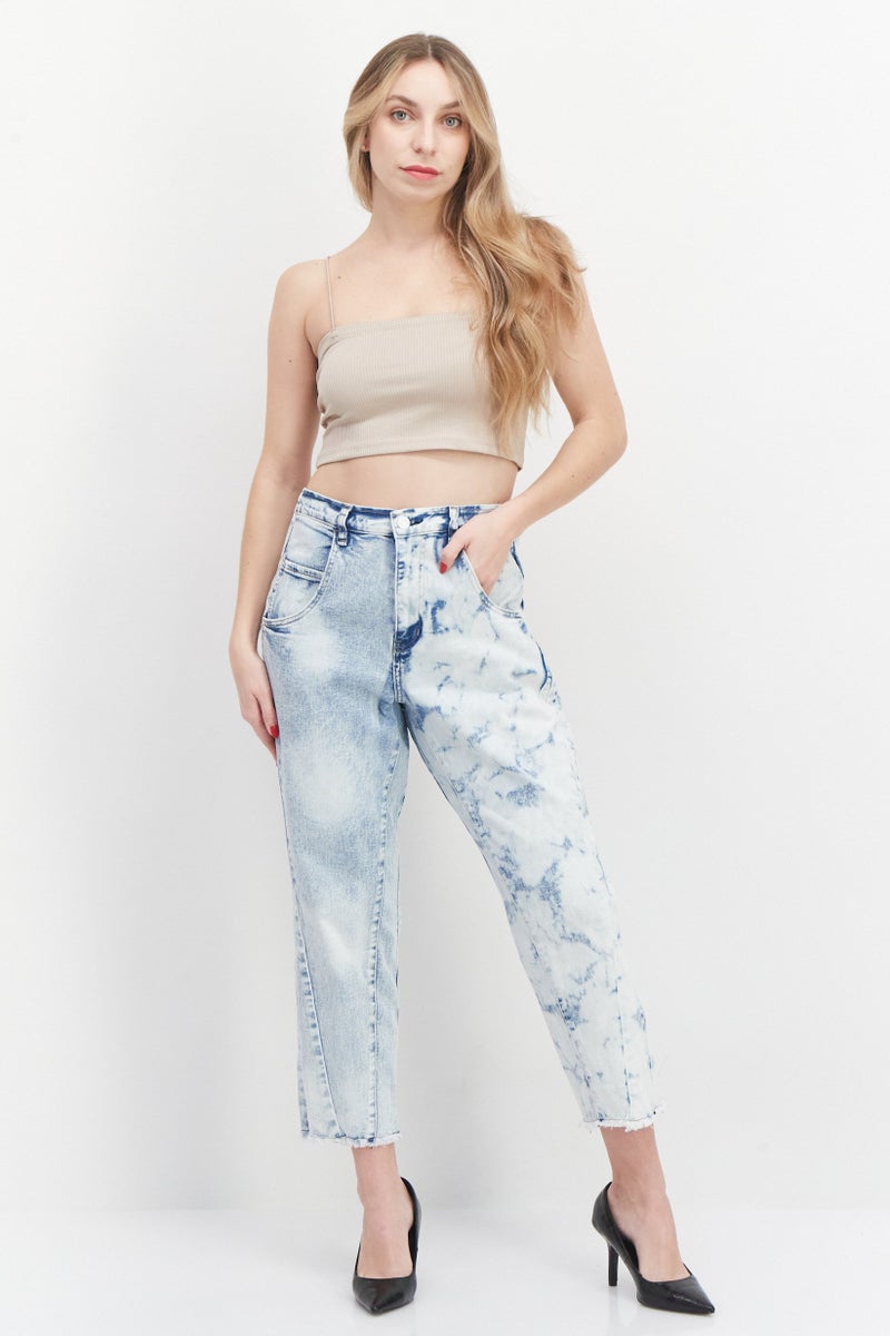 Frayed Jeans Women Regular Fit Washed Stretchable Cropped Jeans, Light Blue - Image 3