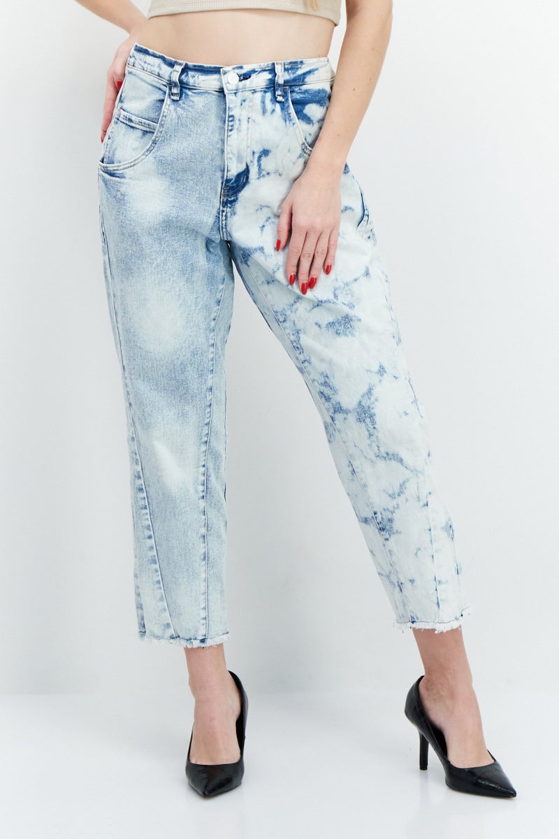 Frayed Jeans Women Regular Fit Washed Stretchable Cropped Jeans, Light Blue - Image 1