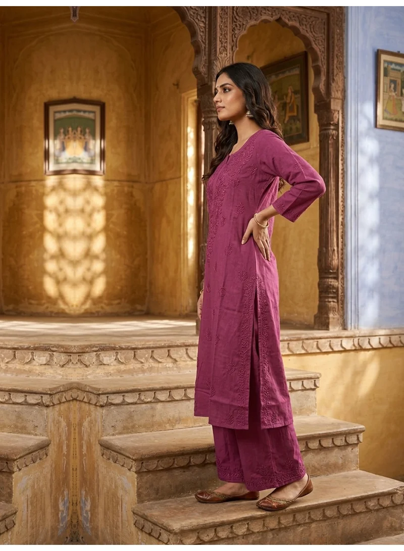 Alaya Women Hand Embroidered Chikankari Muslin Kurta Set-AL4115KS
