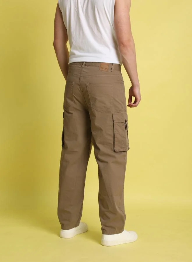 Styli Men Brown Baggy Fit Solid Cargo Trousers By Bene Kleed