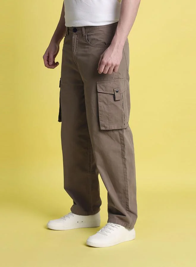 Styli Men Brown Baggy Fit Solid Cargo Trousers By Bene Kleed