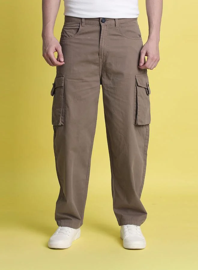 Styli Men Brown Baggy Fit Solid Cargo Trousers By Bene Kleed