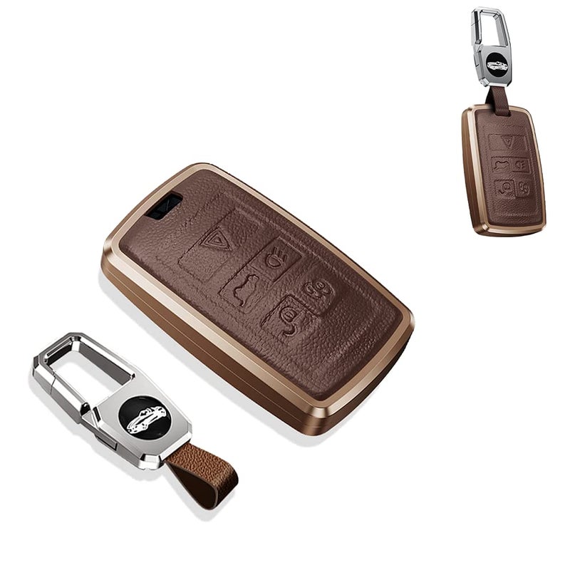 SANRILY 1pcs for Land Rover Key Fob Cover 2021 Keyless Remote Key Case Shell for Range Rover Sport Jaguar XF Leather Key Ring Brown - Image 3