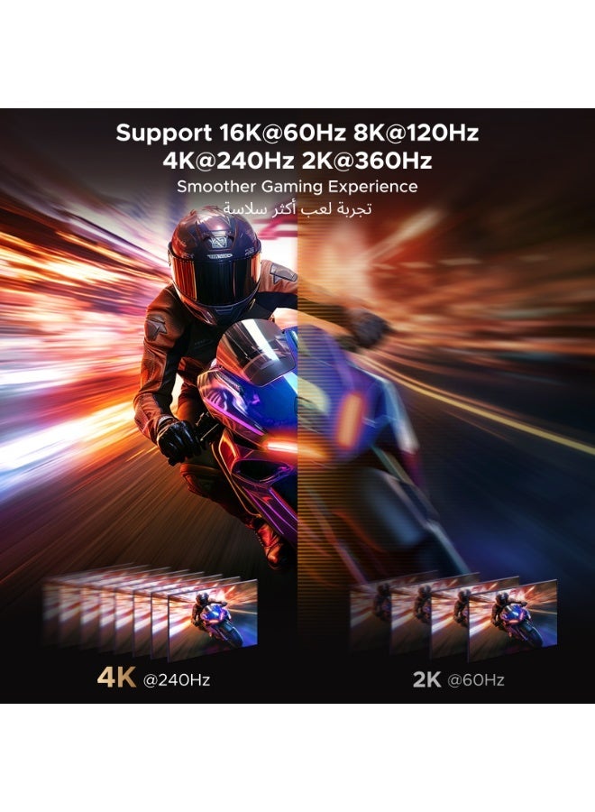 يو جرين كابل DisplayPort 2.1 بدقة 16K وطول 2 متر، سلك DP يدعم 16K@60Hz و8K@120Hz و4K@240Hz، بسرعة 80Gbps، سلك DP 2.1 يدعم تقنيات HBR وDolby وHDR 10+ وHDCP 2.3، متوافق مع PS5 وXbox Series وApple TV ولابتوب والمسرح المنزلي grey - Image 4