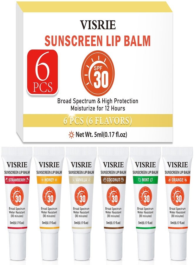 VISRIE SPF 30 Lip Sunscreen, SPF Lip Balm Bulk 6 Pack, Moisturizing Sunscreen Lip Balm with Vitamin E and Shea Butter, Non-Sticky SPF Lip Gloss for All Skin Tones-Clear - Image 1