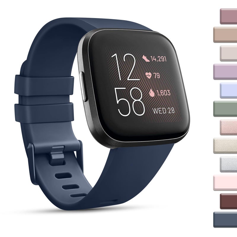 Mugust Sport Bands Compatible with Fitbit Versa 2, Classic Soft Silicone Replacement Wristbands Straps for Fitbit Versa Smart Watch Women Men (Small,Abyss Blue) - Image 1