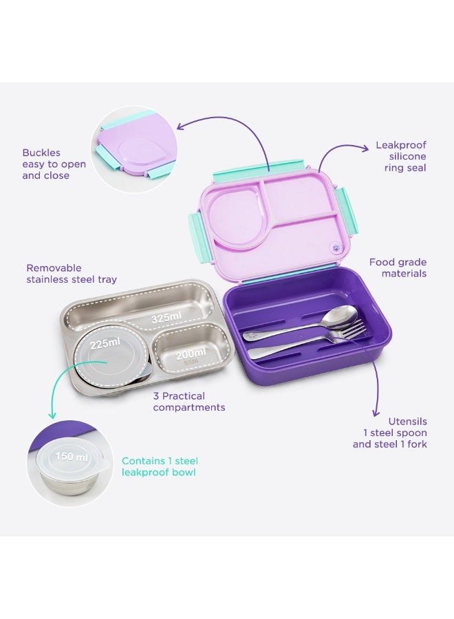 Hydrobrew Steel Core Lunch Box 750ml w/ Food Jar & Sip Switch Water Bottle 1000ml | Stainless Steel Leakproof Meal Box – Berry Cream - Image 4
