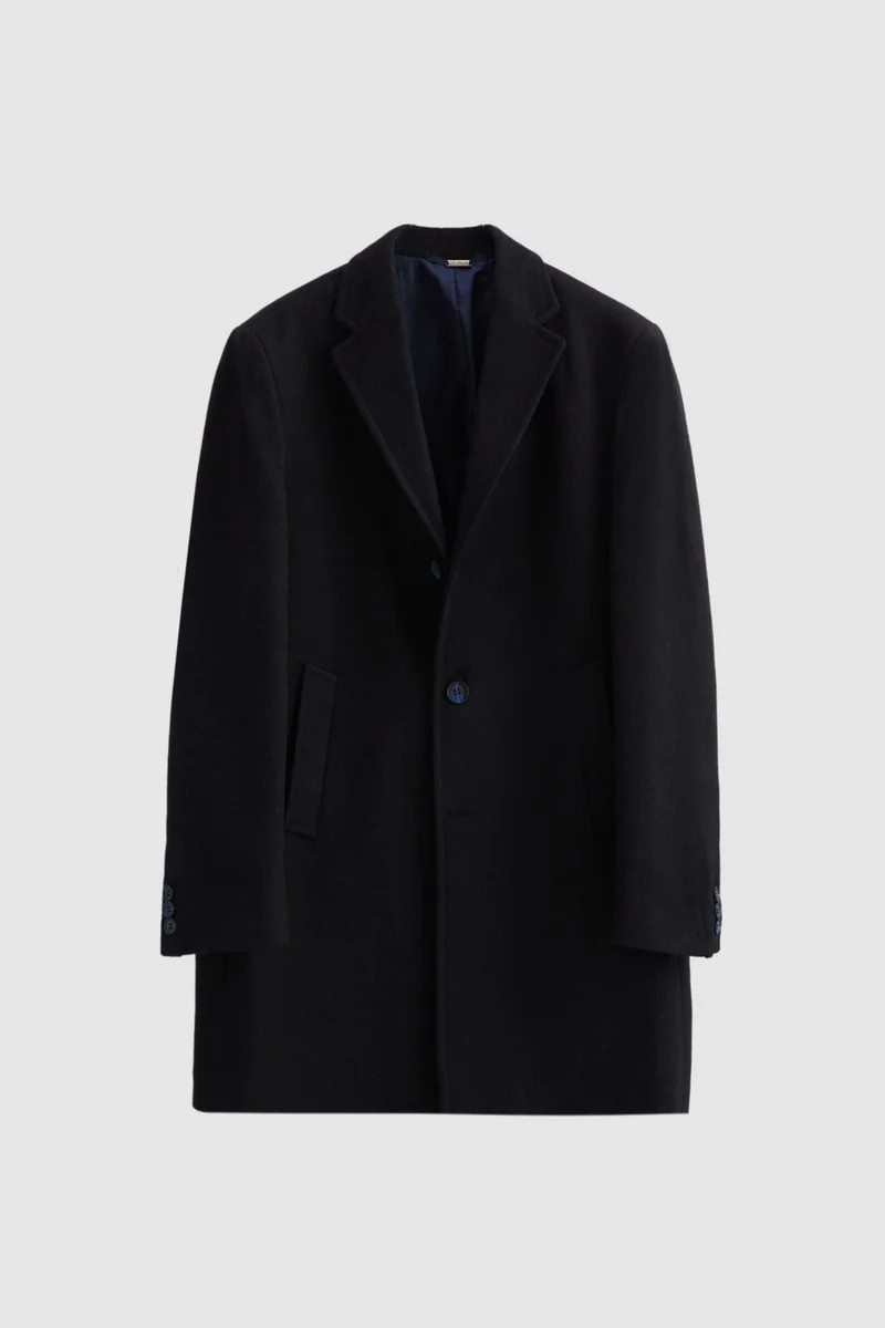 دي أس دامات Regular Fit Navy Blue Mono Collar Cashmere Coat 5HF08ORT10000