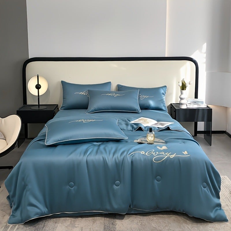 1pc Ultra Soft Summer Cool Quilt (1 Summer Quilt, Pillow Not Included) Luxury Ice Fiber Fabric Embroidered Comfortable Air Conditioner Quilt Multi-Functional Summer Cool Quilt Cool Thin Quilt Bedding - Image 1