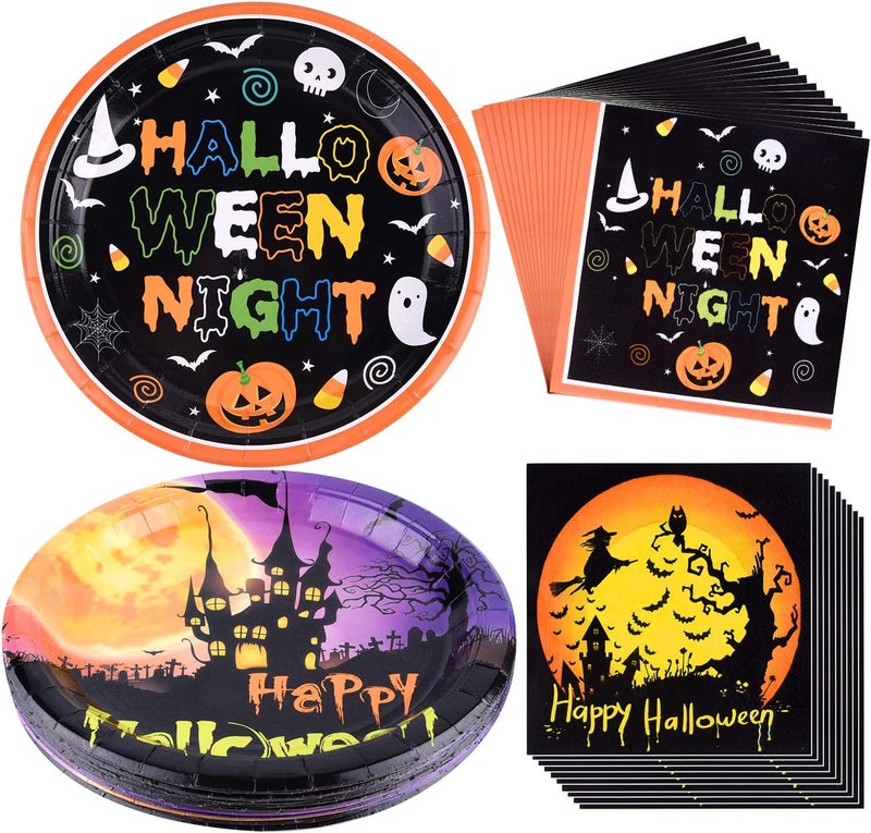 KUUQA Halloween Party Supplies Included 48 Pcs 9 Inch Paper Plates 48 Pcs Luncheon Napkins for Halloween Party Decorations - Image 1