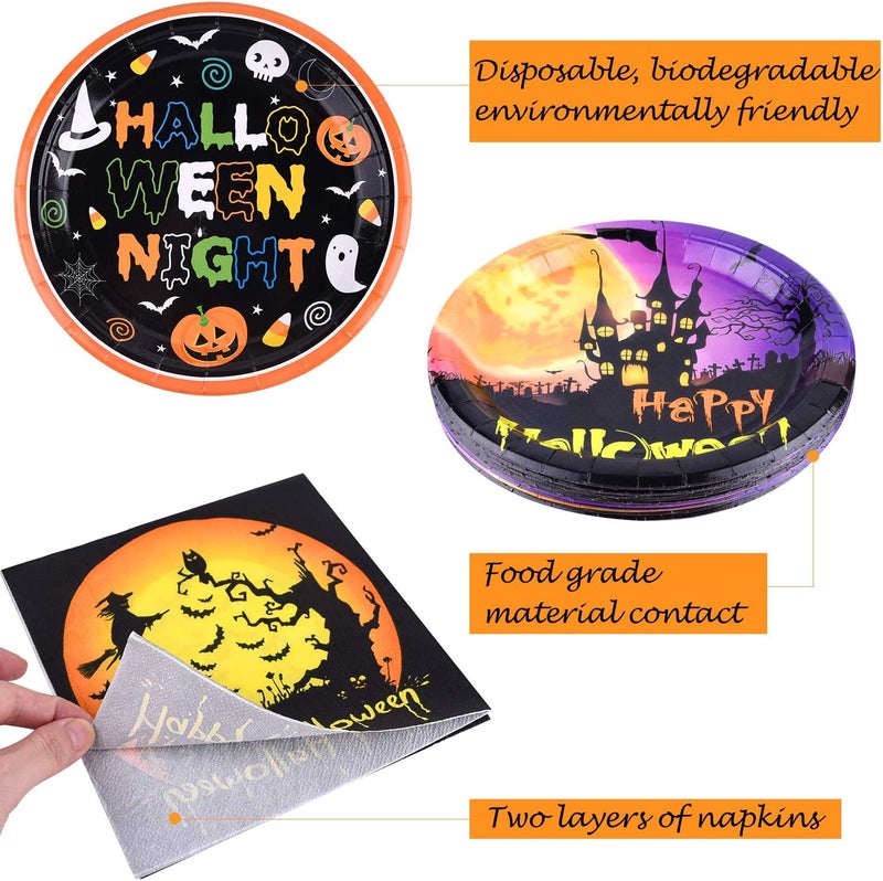KUUQA Halloween Party Supplies Included 48 Pcs 9 Inch Paper Plates 48 Pcs Luncheon Napkins for Halloween Party Decorations - Image 4