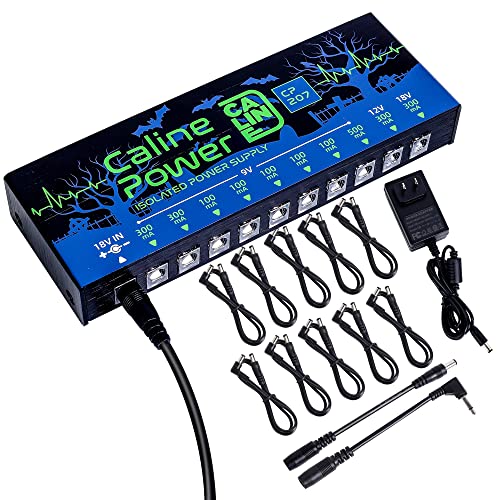 Caline CP-207 Guitar Pedal Power Supply, True Isolated Pedal Board Power Supply with 10 Totally Isolated DC 9V/12V/18V Outputs(100mA/300mA/500mA), Noiselessly - Image 1