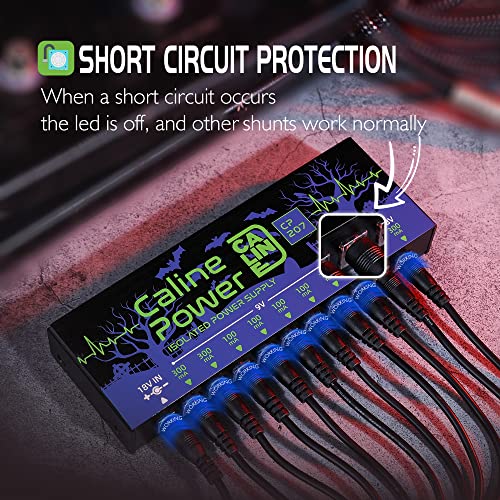 Caline CP-207 Guitar Pedal Power Supply, True Isolated Pedal Board Power Supply with 10 Totally Isolated DC 9V/12V/18V Outputs(100mA/300mA/500mA), Noiselessly - Image 3