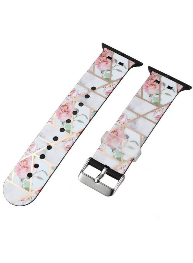 Geometric Electroplating For Apple Watch Band Compatible With For Apple IWatch8 SE 7 6 5 4 Marble Pattern Soft TPU IMD Sticker Process-Color:07-Exterior Dimension:38/40/41mm General