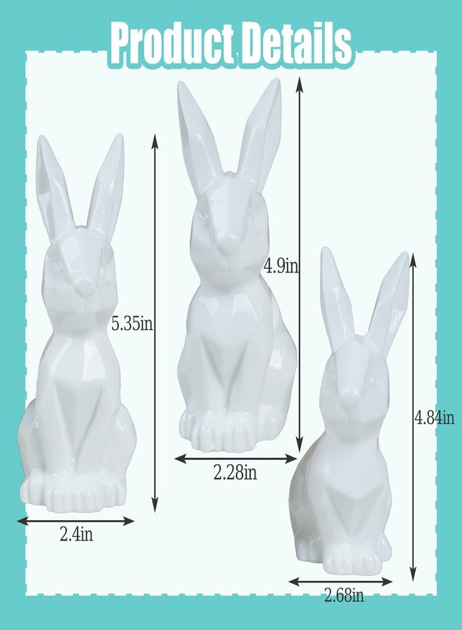 NEROSUN 3 Pack Easter Bunny Decorations, Ceramic White Rabbit Statues Ornaments, Lighted Bunny Table Centerpiece for Easter Party, Spring Home Decor and Shelf Display - Image 5