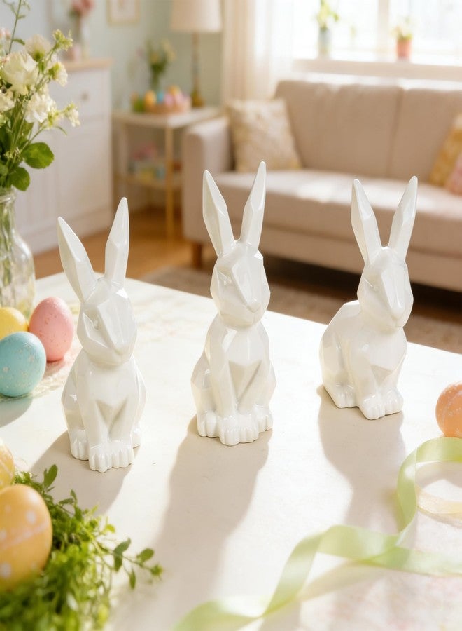 NEROSUN 3 Pack Easter Bunny Decorations, Ceramic White Rabbit Statues Ornaments, Lighted Bunny Table Centerpiece for Easter Party, Spring Home Decor and Shelf Display - Image 4