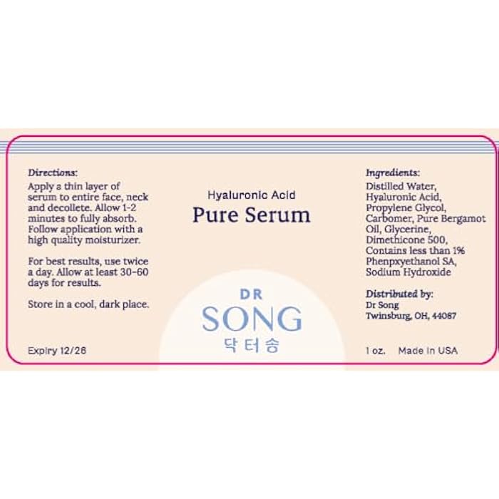 Dr Song Pure Hyaluronic Acid Serum, Korean Skin Care Moisturizer, Anti Aging Korean Beauty (1 Fl Oz) - Image 4
