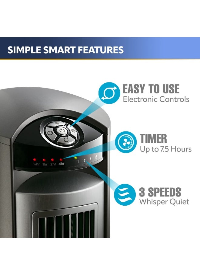 Lasko - Lasko Oscillating Tower Fan Quiet Fans With Remote For Bedroom Living Room Office Tower Fan With Remote 3 Speed Timer 42 Silver T42951 - Image 1