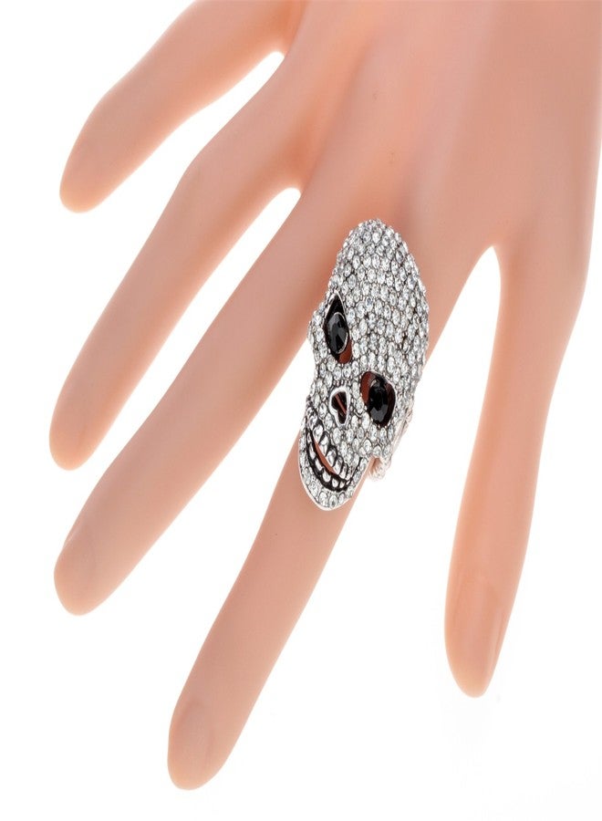 Szxc Women's Skull Stretch Ring Fit Finger Size 7 to 9, Elastic Band Ring, Moving Jaw, Silk Scarf Holder, Women Biker Jewelry - Image 3