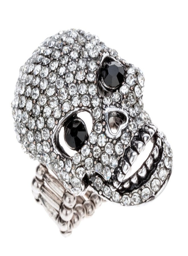 Szxc Women's Skull Stretch Ring Fit Finger Size 7 to 9, Elastic Band Ring, Moving Jaw, Silk Scarf Holder, Women Biker Jewelry - Image 2