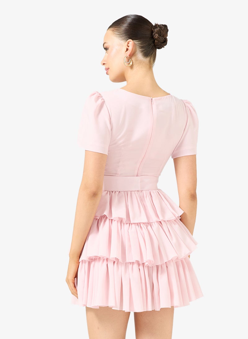 رينيه فستان قصير شيفون بكشكشة متعددة الطبقات - Image 2