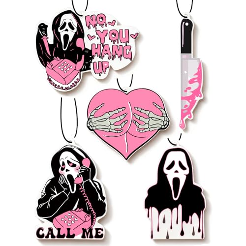 Joytezz 5Pcs Ghost Horror Car Air Fresheners Pink Cute Car Interior Accessories Hanging Scents Anime Freshener Automotive Room Decor for Women Teen Girls Gift - Image 1