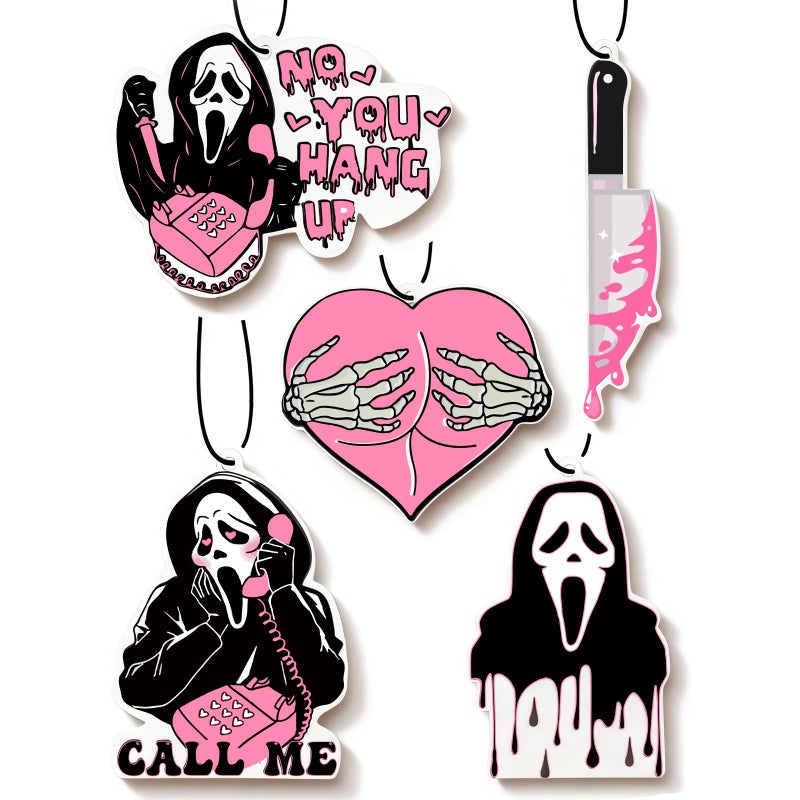 Joytezz 5Pcs Ghost Horror Car Air Fresheners Pink Cute Car Interior Accessories Hanging Scents Anime Freshener Automotive Room Decor for Women Teen Girls Gift - Image 3