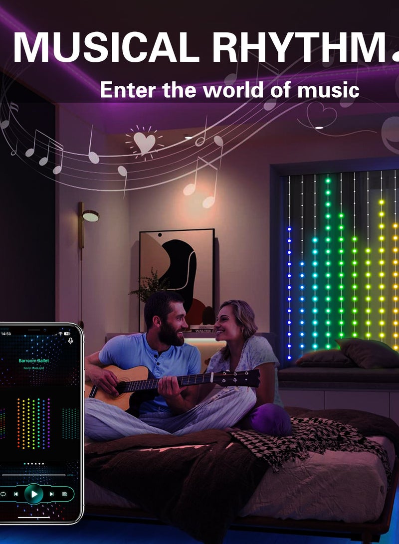 إسكدنيا 3 * 3M ( البريطانية غيج ) فانتوم لون ذكي ستارة ضوء نقطة مراقبة جلد سلك ضوء الستار الشاشة بلوتوث ديي برمجة الصمام الستار الديكور مصباح سلسلة الغلاف الجوي - Image 1