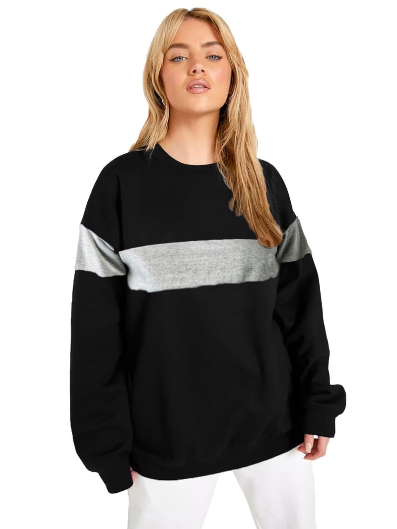 LEOTUDE Loopknit Women's Loose Round Neck Sweatshirt (GRL_W11GRY11_P_Black1_M) - Image 1