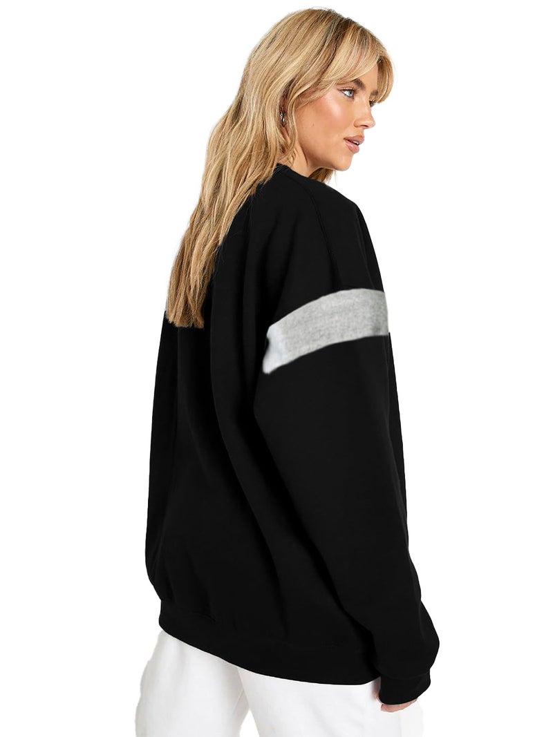 LEOTUDE Loopknit Women's Loose Round Neck Sweatshirt (GRL_W11GRY11_P_Black1_M) - Image 2