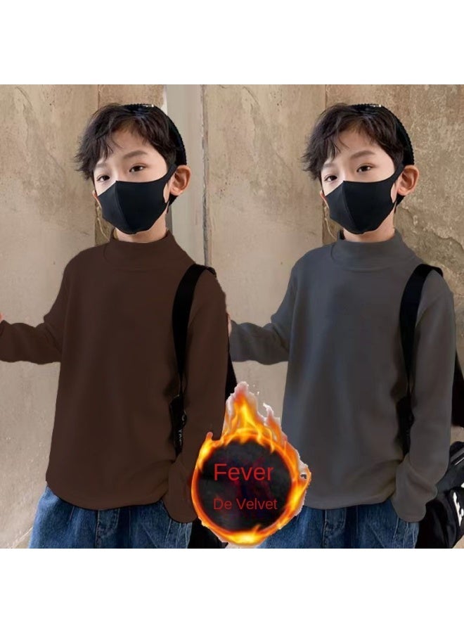 Autumn And Winter Children's Thermal Base Shirt For Boys, Half-high Collar Long-sleeve T-shirt, New Stylish And Handsome Top For Older Children