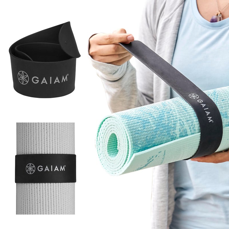 Gaiam Yoga Mat Strap Slap Band - Keeps Your Mat Tightly Rolled and Secure with One Snap - Strong Clasp for Yoga Mat Storage and Travel - Fits Most Size Mats (20"L x 1.5"W), Black - Image 1