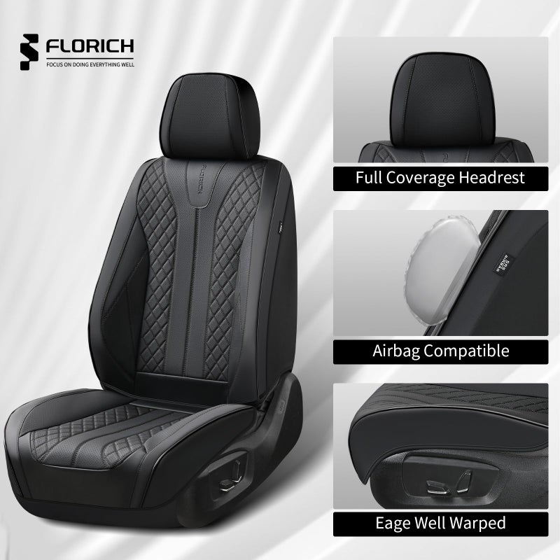 FLORICH Leather Seat Covers Full Set Automotive Seat Covers Black Car Seat Covers Waterproof Front and Back Seat Covers Car Seat Cushion Protector Universal Fit for Most Cars SUV Trucks, Black - Image 5