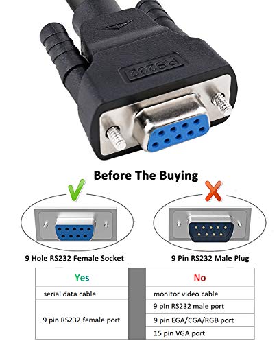 DTech DB9 RS232 Serial Cable Female to Female Null Modem Cord Full Handshaking 7 Wire Crossover for Data Communication (15 Feet, Black) - Image 4