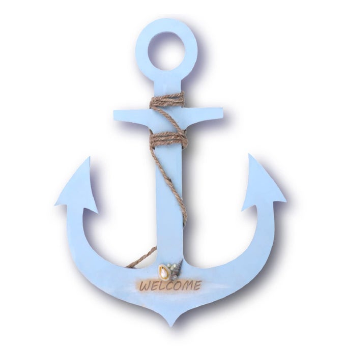 WELCOME ANCHOR SIGNAGE WOODEN NAUTICAL WALL ARTIN AQUA BLUE 11 X 14 INCHES FOR LIVING ROOM BEDROOM WALL HANGING DISPLAY SHELF WALL SHELF ROOM DECORATIVE SHELF