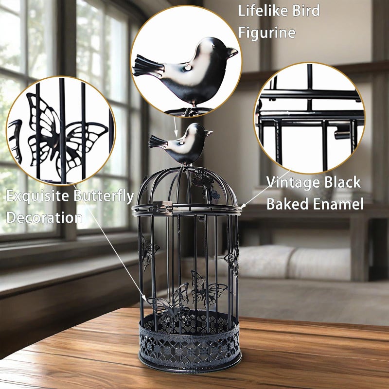 PYHIRRY Vintage Decorative Bird Cage Metal Black Bird Cage Decor for Candelabros para Centros De Mesa & Lanterns Decorative Indoor Suitable Wedding Party Dining Table Fireplace Metal Lantern&Bird Cage Decor - Image 4