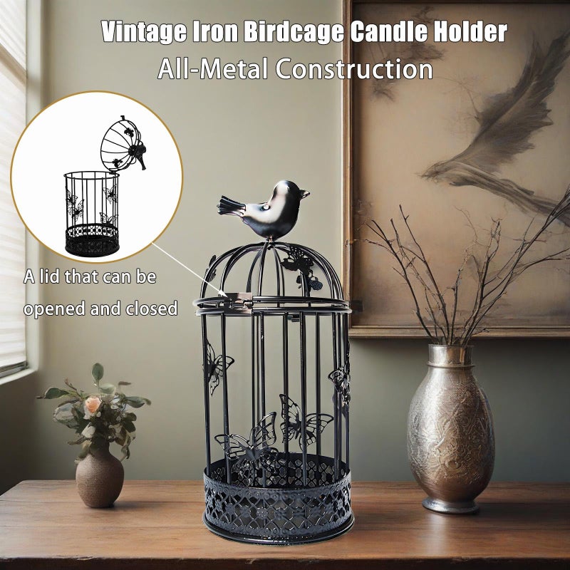 PYHIRRY Vintage Decorative Bird Cage Metal Black Bird Cage Decor for Candelabros para Centros De Mesa & Lanterns Decorative Indoor Suitable Wedding Party Dining Table Fireplace Metal Lantern&Bird Cage Decor - Image 5