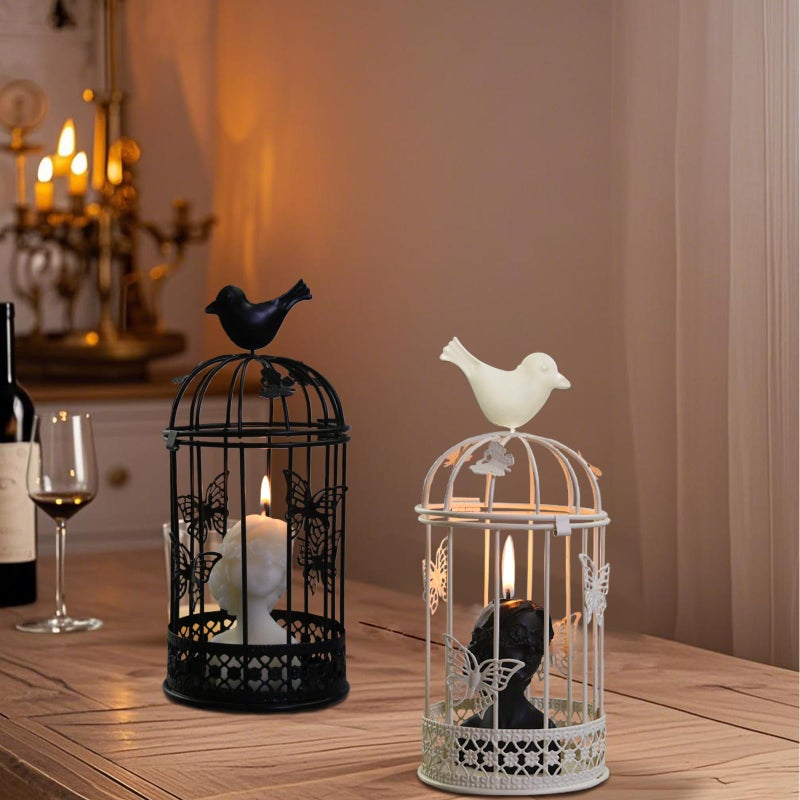PYHIRRY Vintage Decorative Bird Cage Metal Black Bird Cage Decor for Candelabros para Centros De Mesa & Lanterns Decorative Indoor Suitable Wedding Party Dining Table Fireplace Metal Lantern&Bird Cage Decor - Image 3