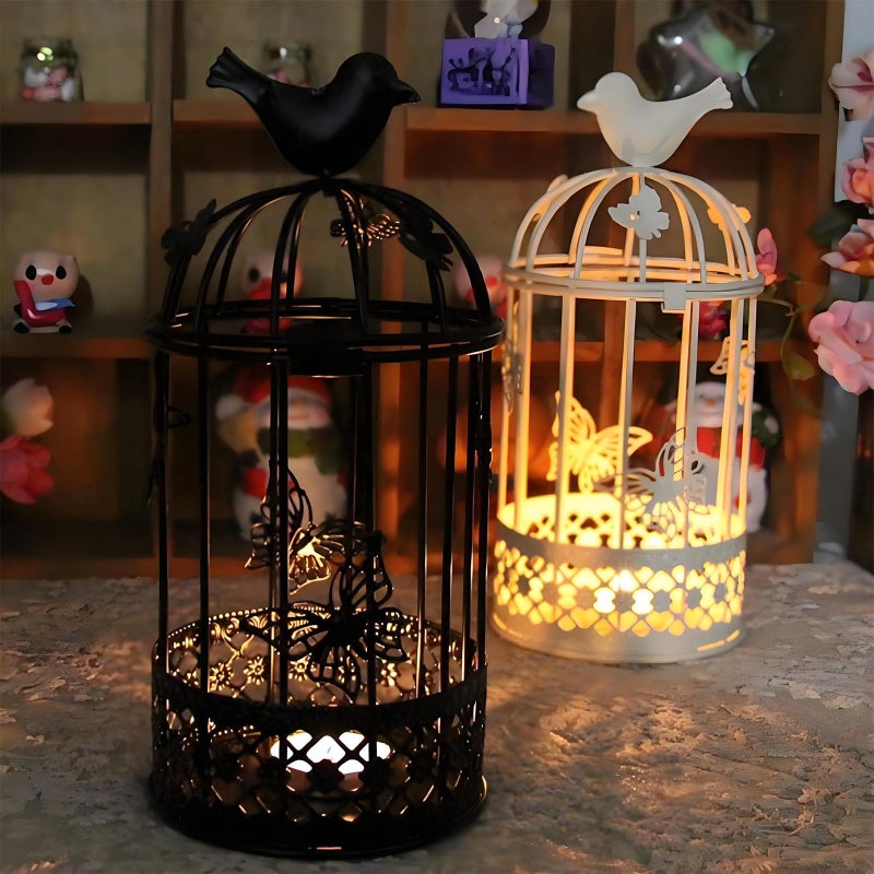 PYHIRRY Vintage Decorative Bird Cage Metal Black Bird Cage Decor for Candelabros para Centros De Mesa & Lanterns Decorative Indoor Suitable Wedding Party Dining Table Fireplace Metal Lantern&Bird Cage Decor - Image 2