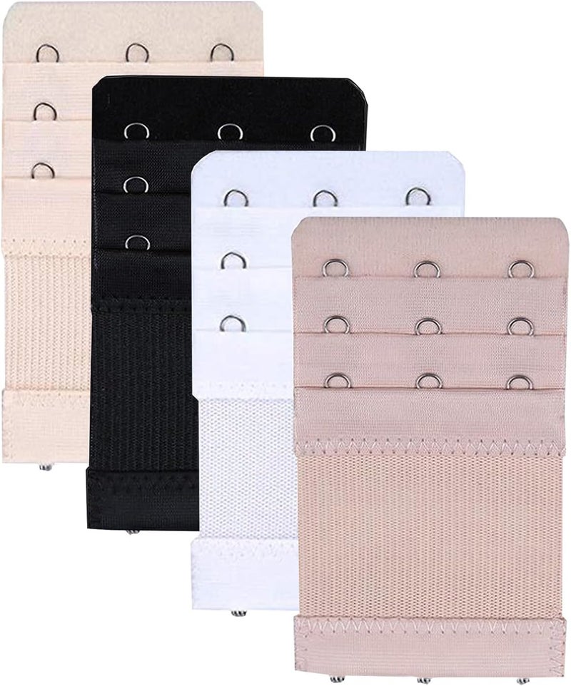 KTOBTEL Bra Extender 3 Hooks 3 Rows Elastic Bra Band Hook Strap Extensions for Women, Pack of 4 - Image 1