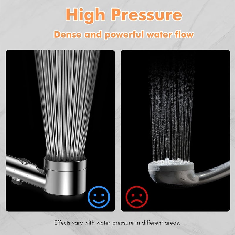 FEELSO Hard Water Filter Shower Head High Pressure with 1.5m Hose Silver | 3+1 Spray Jet Modes Handheld Massage Shower Head with 15 Stage Filter for Residual Chlorine Remove & Reduce Dry Itchy Skin - Image 3