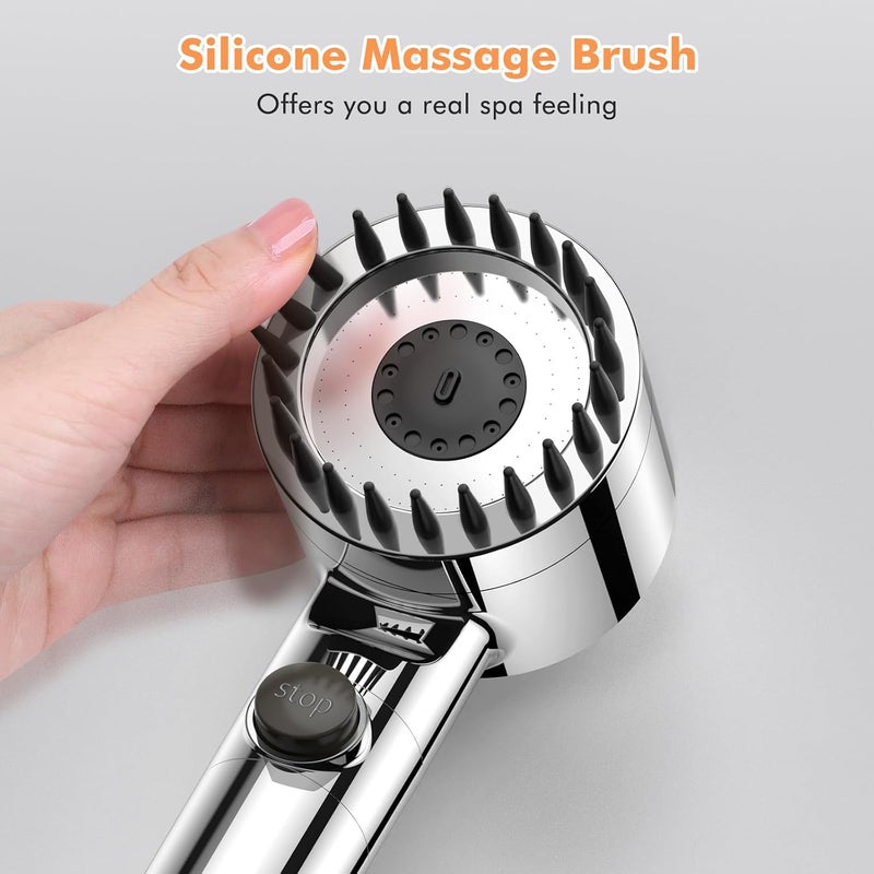 FEELSO Hard Water Filter Shower Head High Pressure with 1.5m Hose Silver | 3+1 Spray Jet Modes Handheld Massage Shower Head with 15 Stage Filter for Residual Chlorine Remove & Reduce Dry Itchy Skin - Image 5