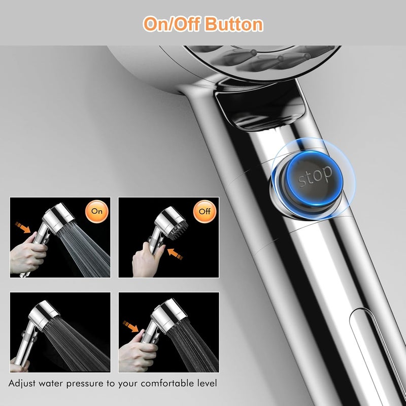 FEELSO Hard Water Filter Shower Head High Pressure with 1.5m Hose Silver | 3+1 Spray Jet Modes Handheld Massage Shower Head with 15 Stage Filter for Residual Chlorine Remove & Reduce Dry Itchy Skin - Image 4