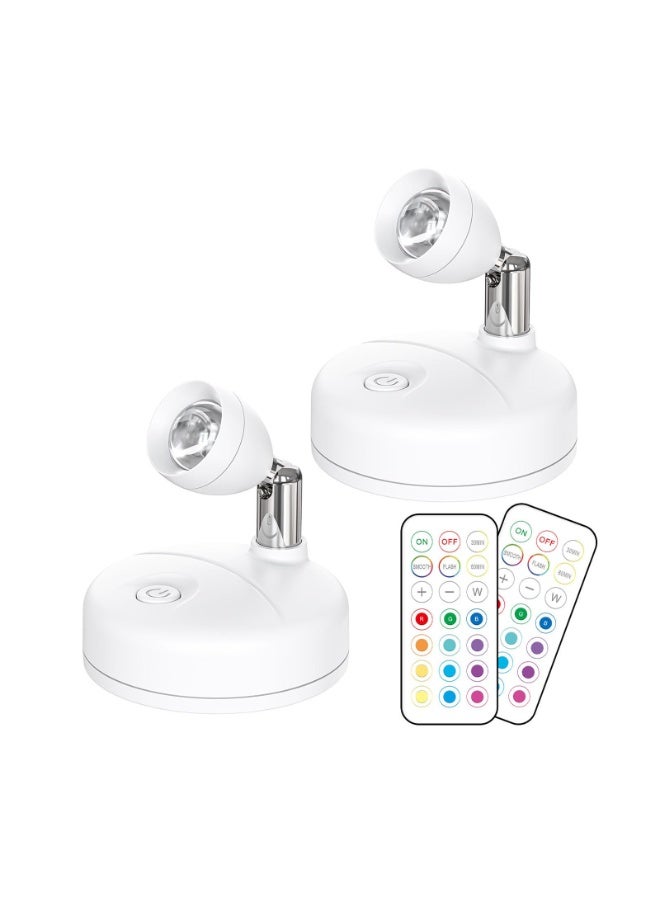 Wireless LED Indoor Spotlight - Battery-powered decorative light with remote control, adjustable angles, multiple colors, rod-shaped spotlight for wall art display, battery-powered indoor tree light, LED spotlight for plants and artwork, 2 pieces - (white) - Image 1