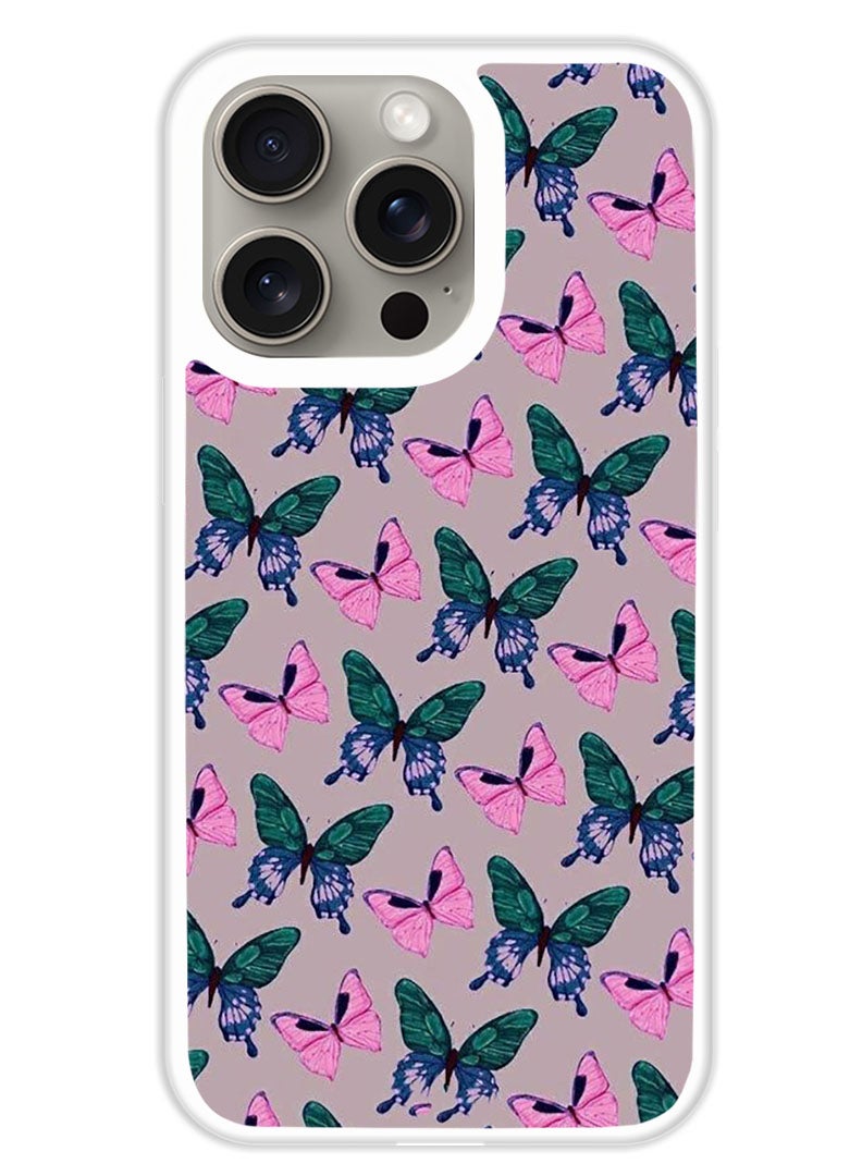 Theodor Protective Case Cover For APPLE IPHONE 15 Pro Butterflies (2) (White Bumper) - Image 1