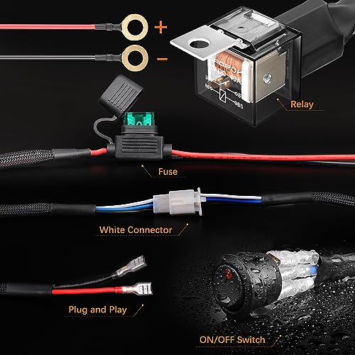 Auto Power Plus LED Light Bar Wiring Harness Auto Power Plus Wiring Harness Kit for LED Lights 450W 12V 30A Fuse Relay Universal Wiring Harness with ON/Off Waterproof Switch-1 Lead - Image 2